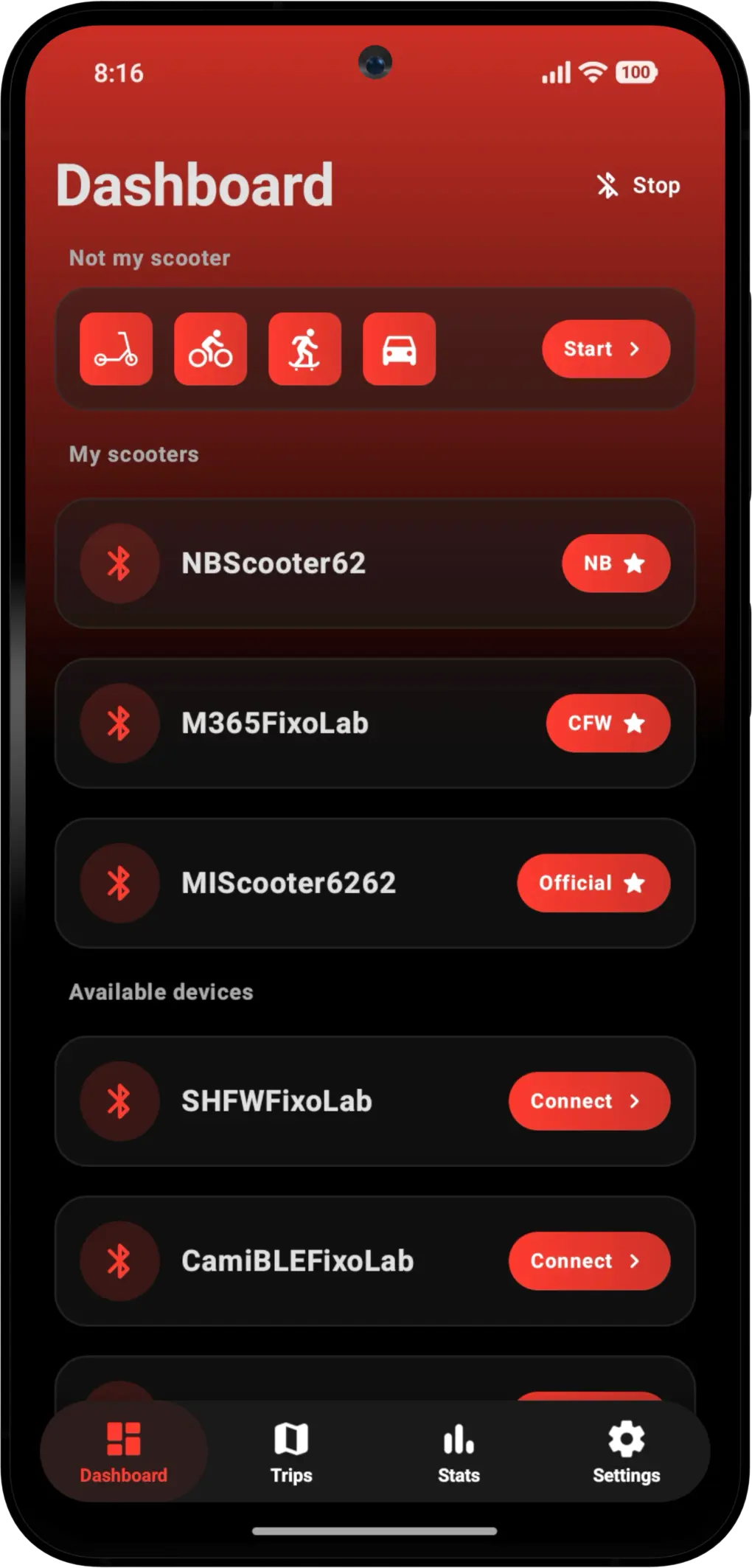 Scooter Tools Android - ダッシュボード