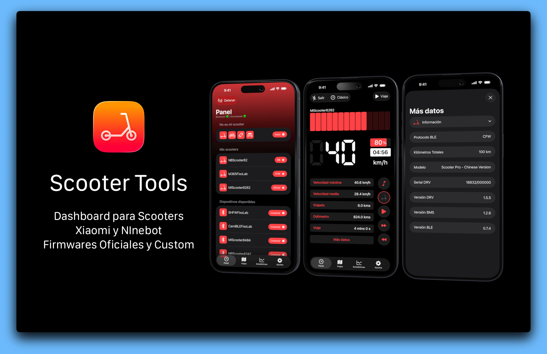 Scooter Tools App - Hovedinterface viser scooter-overvågningsdashboard