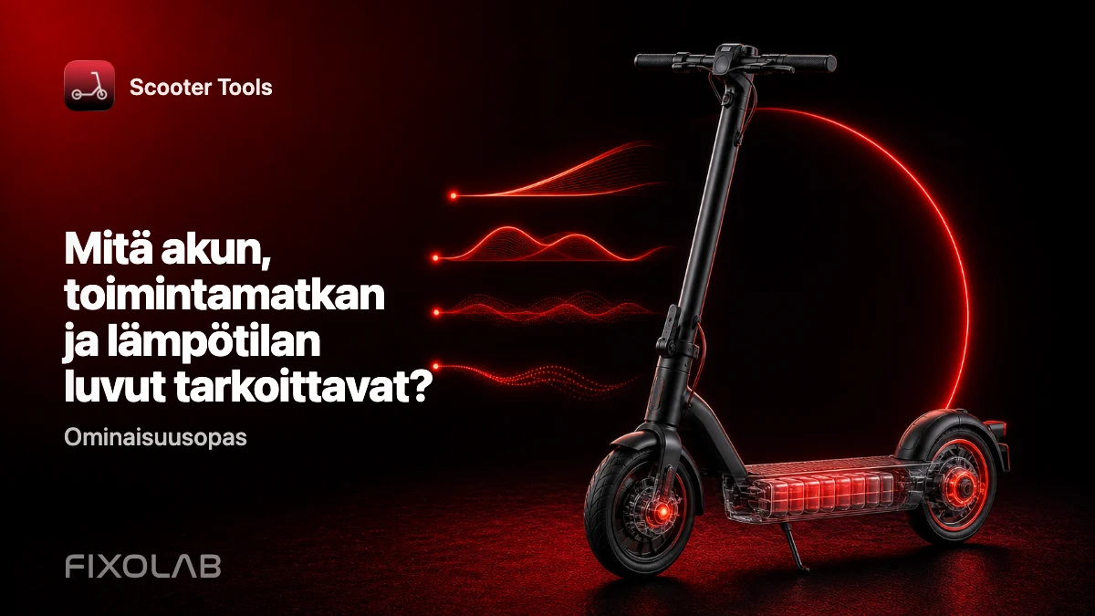 Akun, toimintamatkan, lämpötilan ja matkamittarin lukeminen Scooter Toolsissa