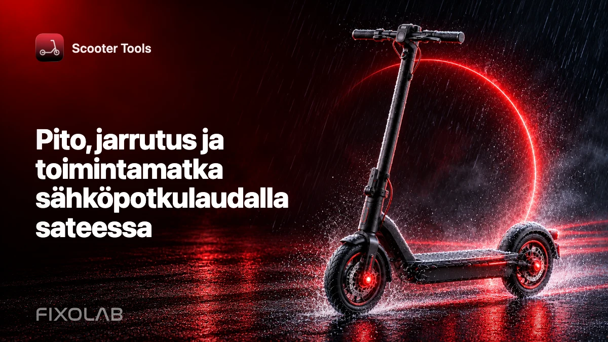 Pito, jarrutus ja toimintamatka sähköpotkulaudalla sateessa Pito, jarrutus ja toimintamatka sähköpotkulaudalla sateessa