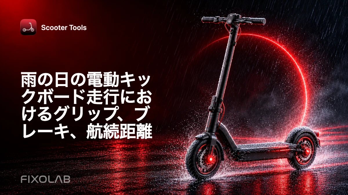 雨の日の電動キックボード走行におけるグリップ、ブレーキ、航続距離