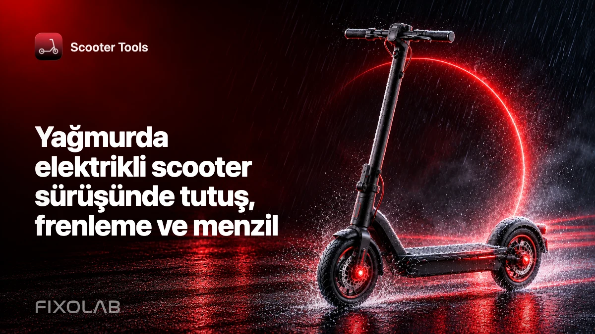Yağmurda elektrikli scooter sürüşünde tutuş, frenleme ve menzil