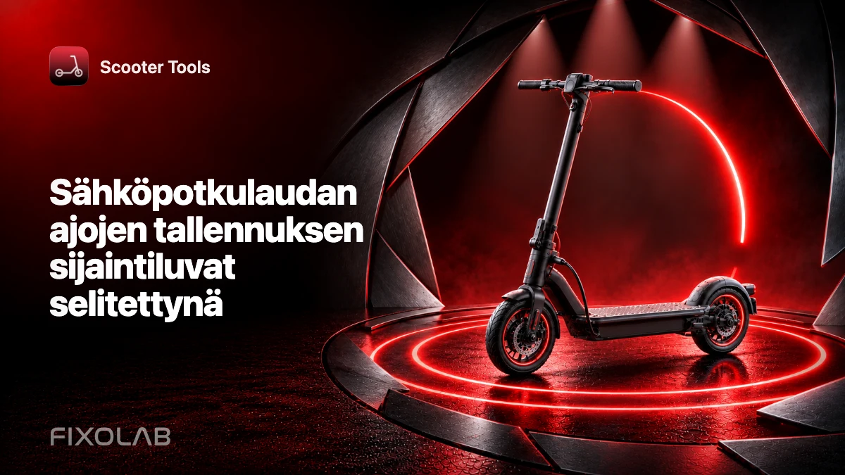 Sähköpotkulaudan ajojen tallennuksen sijaintiluvat selitettynä