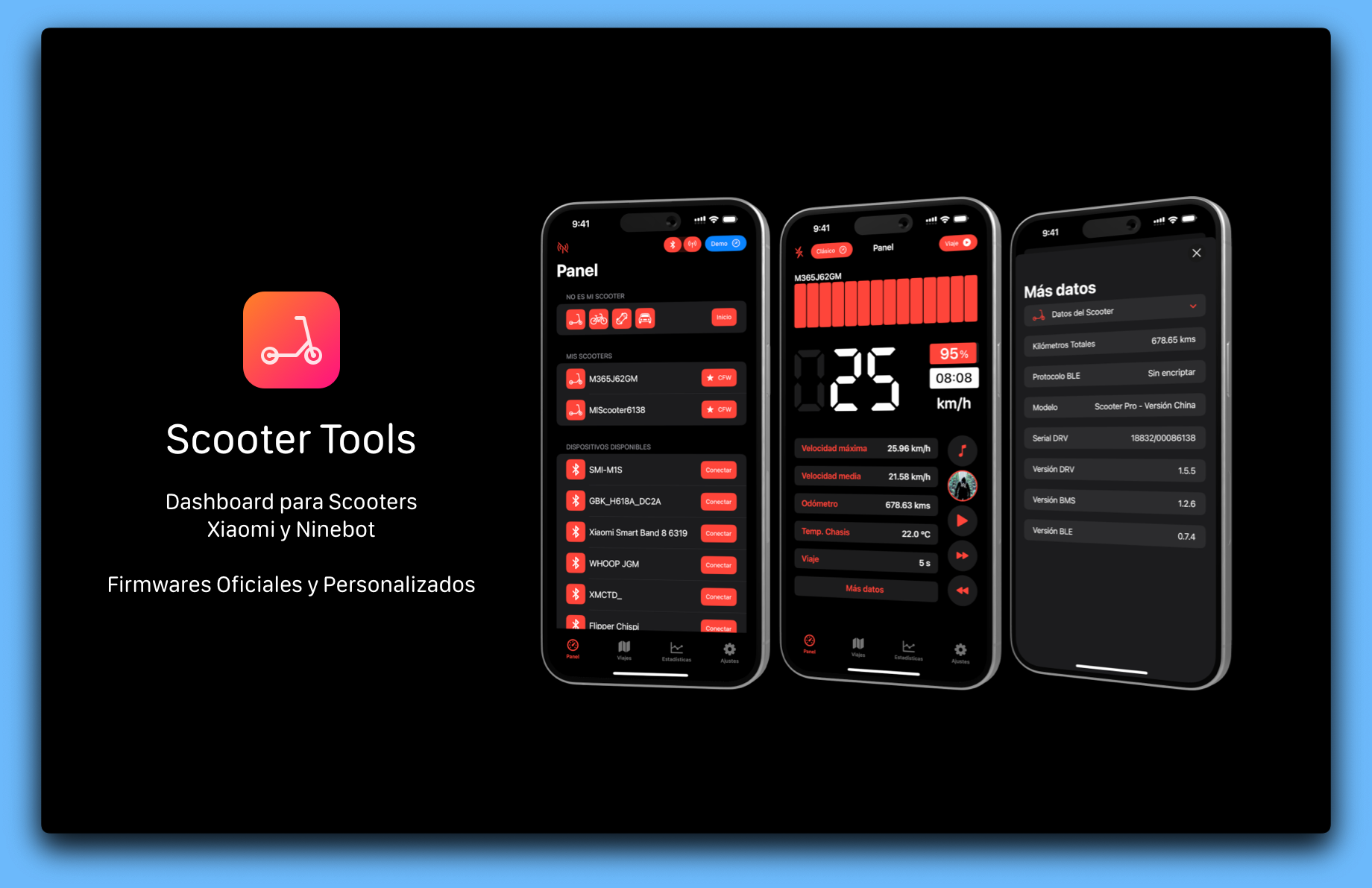 Scooter Tools App - Main interface showing the scooter monitoring dashboard