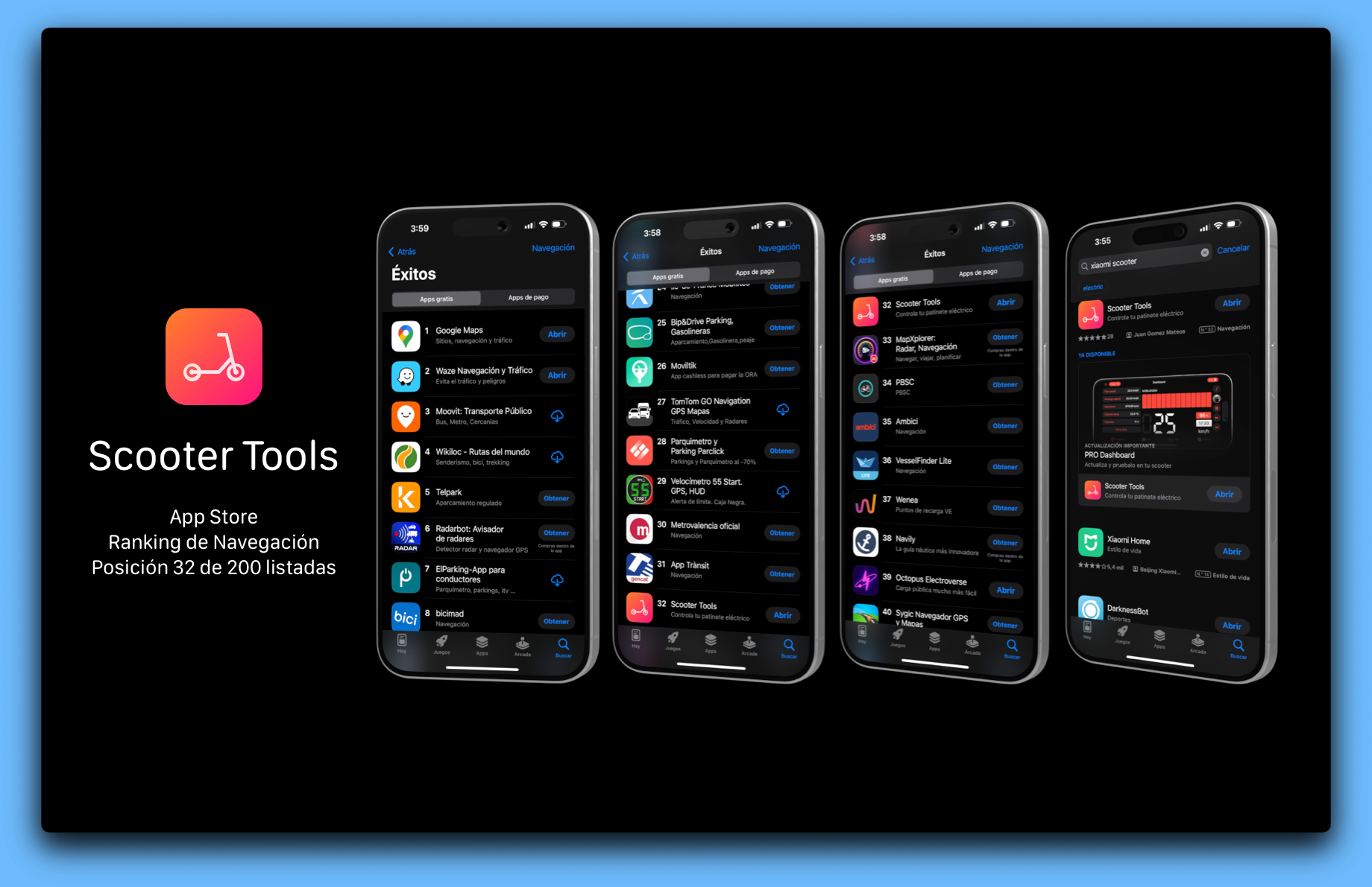 Dashboard Scooter Tools - Classifica App Store e metriche delle prestazioni