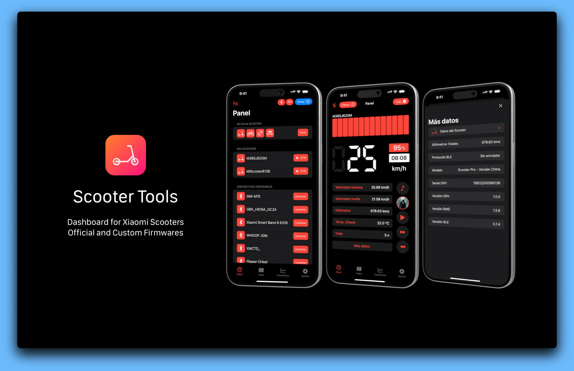 Scooter Tools App - Main interface showing the scooter monitoring dashboard
