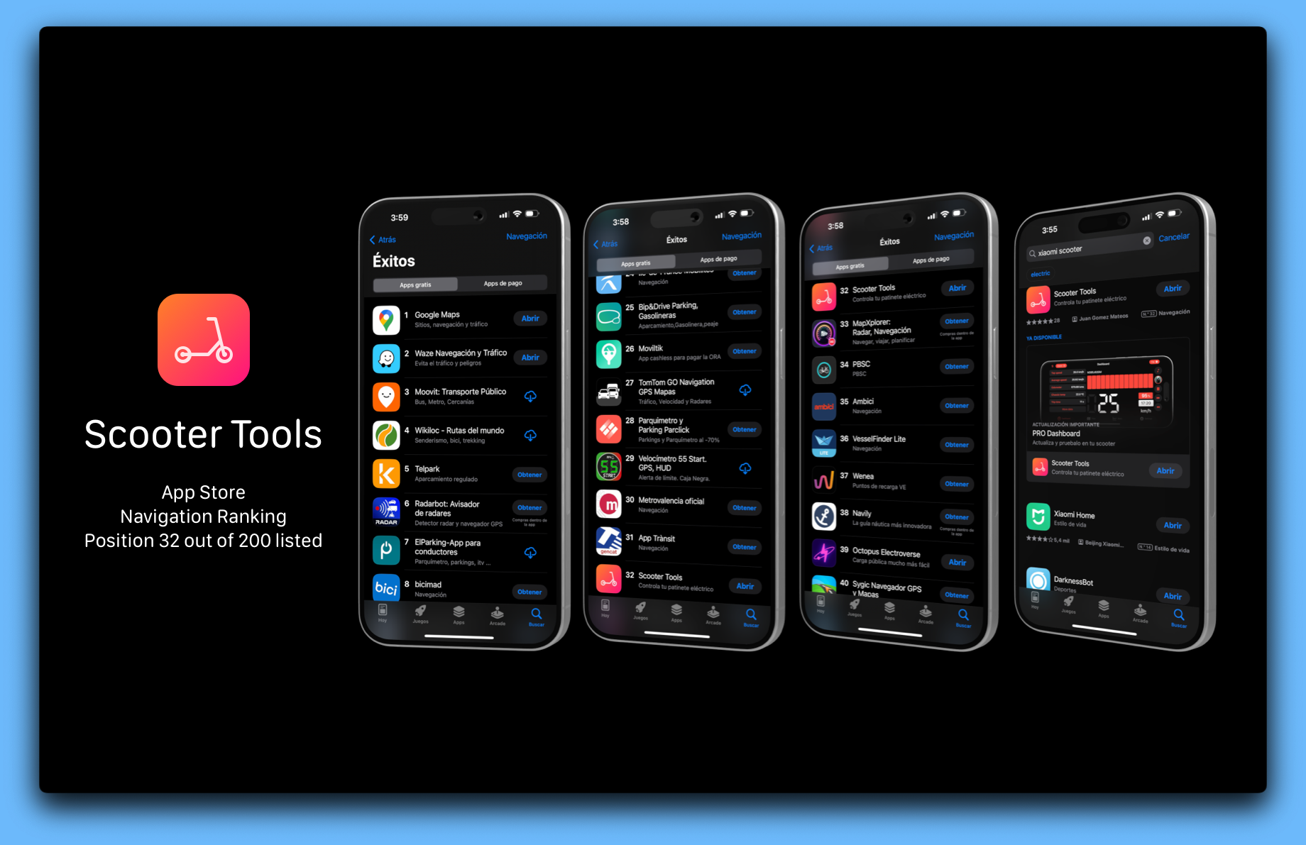 Scooter Tools Dashboard - App Store ranking and performance metrics